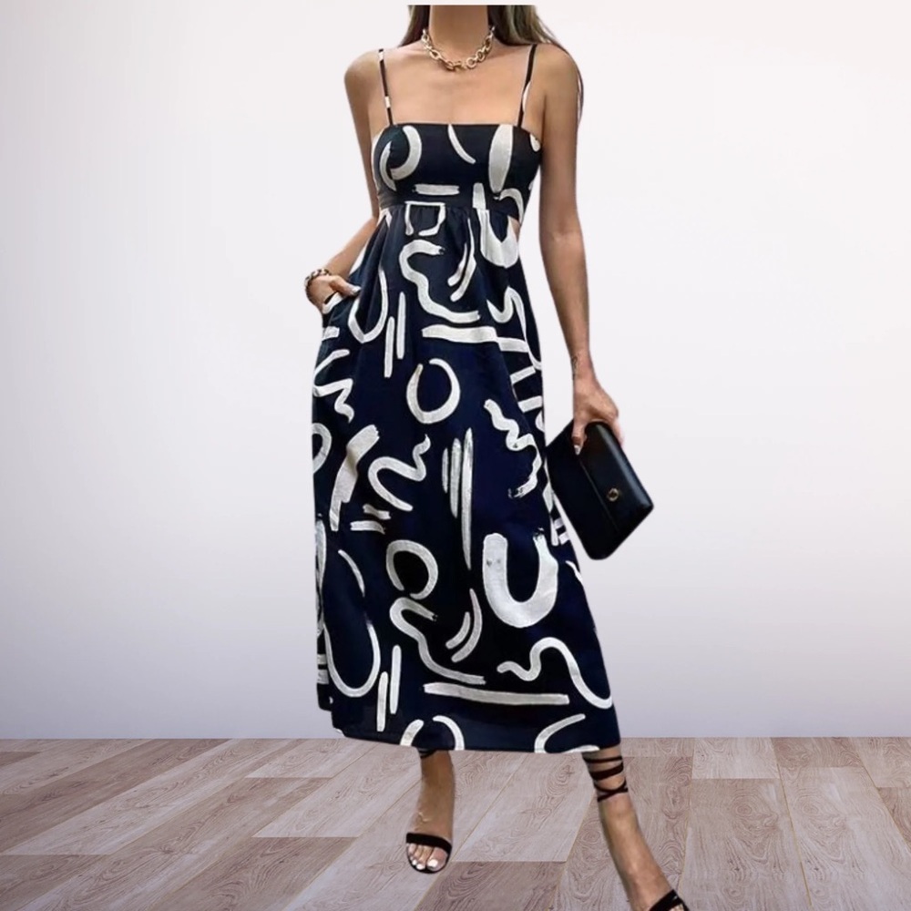 NWT Seven Wonders York Midi Dress in Black/Sand, S
